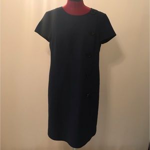 Ann Taylor Dress Women Size 12 Navy Blue Short Sleeve Sheath Cotton Blend Zipper